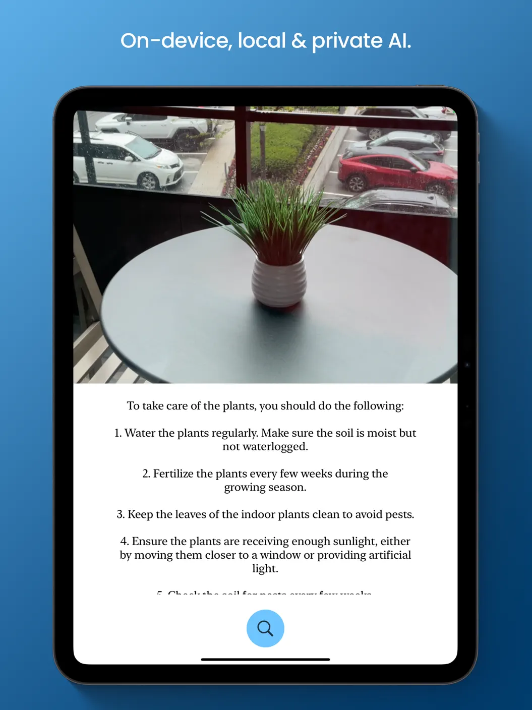 OS Vision showing an on-device local and private AI response